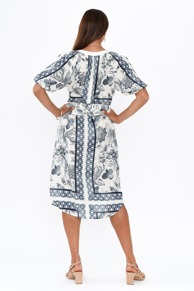 Bijou Ink Floral Linen Blend Dress,Brunette model,alt text|model:Cara image 5