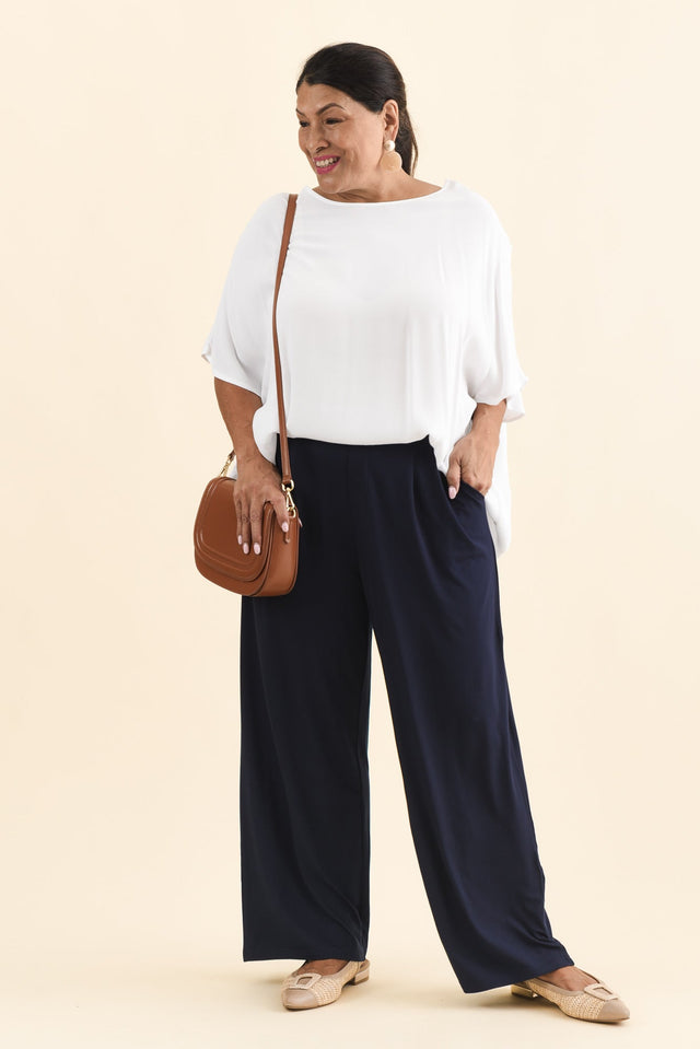 Billie Navy Bamboo Wide Leg Pants,Brunette model,alt text|model:Pilita image 10