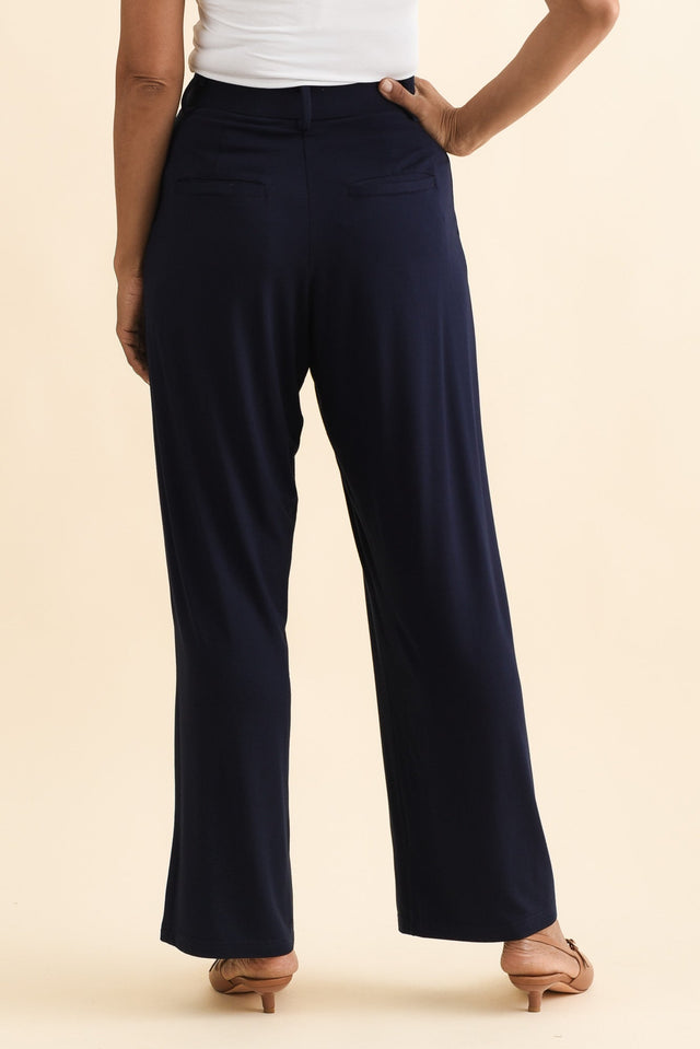 Billie Navy Bamboo Wide Leg Pants,Brunette model,alt text|model:Cara image 6
