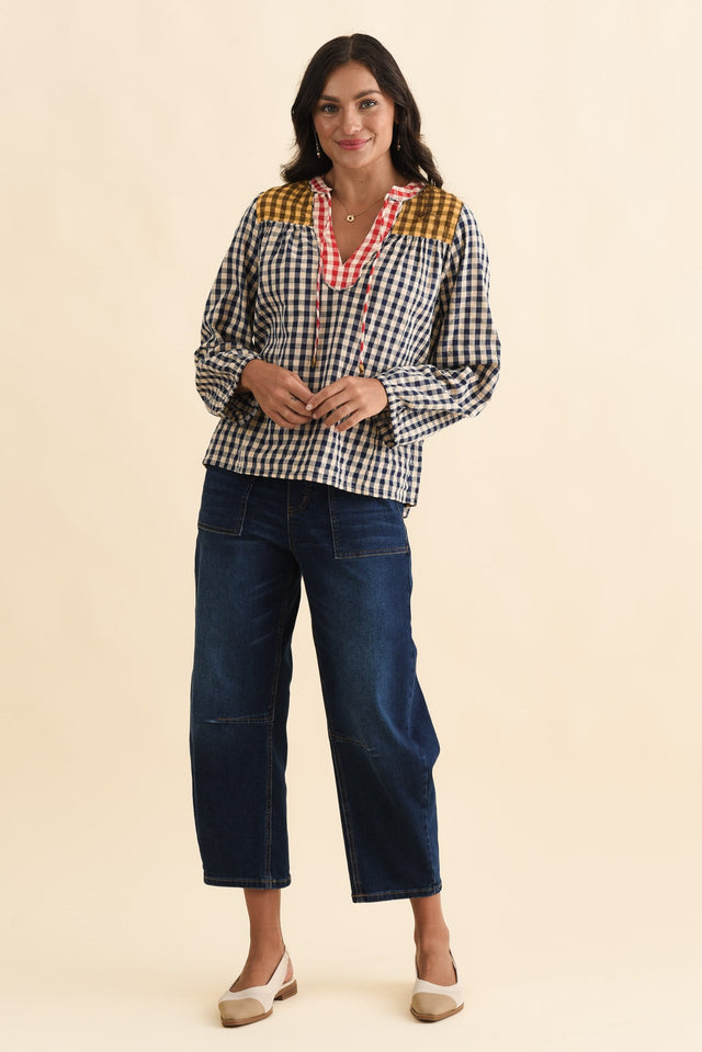 Billie Navy Check Cotton Top,Brunette model,alt text|model:Brontie image 7