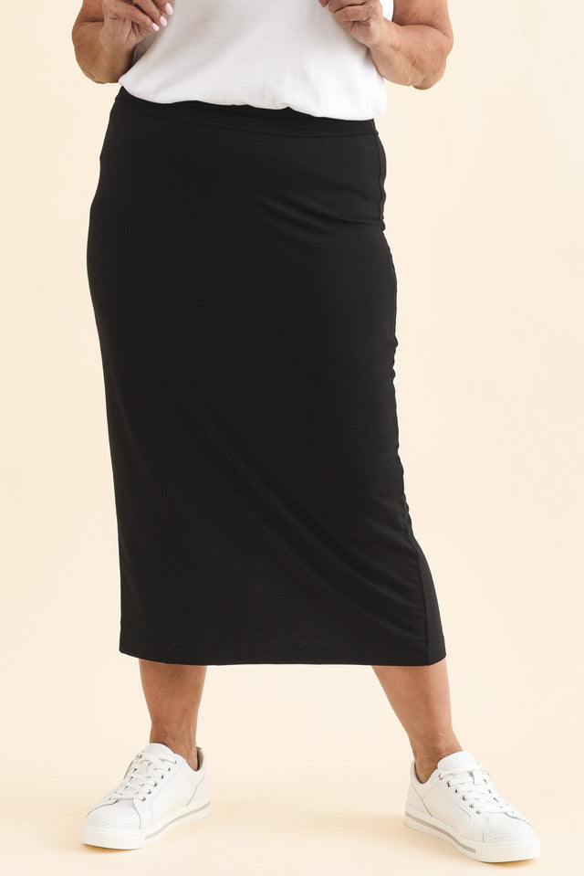 Black Bamboo Maxi Tube Skirt,Front,Brunette model,alt text|model:Pilita image 9