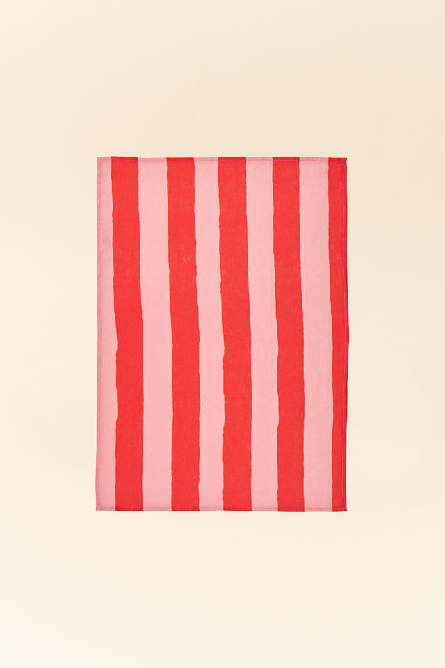 Red Stripe Linen Tea Towel