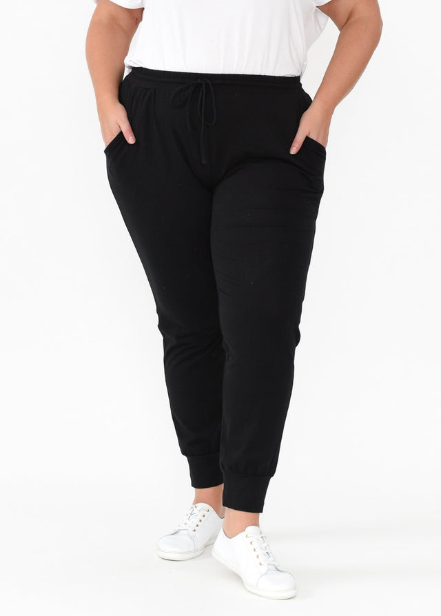Black Cotton Everyday Tie Sweatpants,Blonde model,plus-size,curve-basics,curve-bottoms,plus-size-Pants,plus-size-basic-bottoms,alt text|model:Caitlin image 9