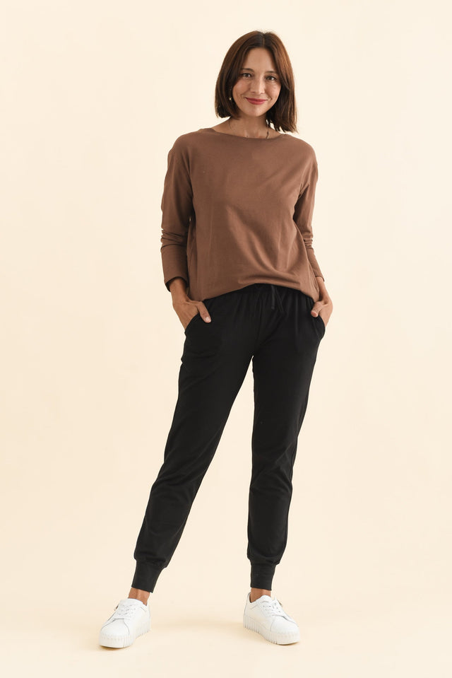 Black Cotton Everyday Tie Sweatpants,Brunette model,alt text|model:Cara image 8