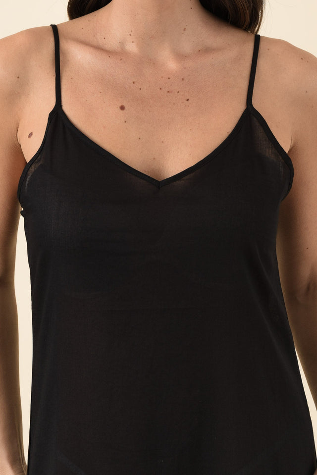 Black Cotton Maxi Slip Dress,Brunette model,alt text|model:MJ image 6
