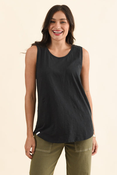 Black Cotton Scoop Tank