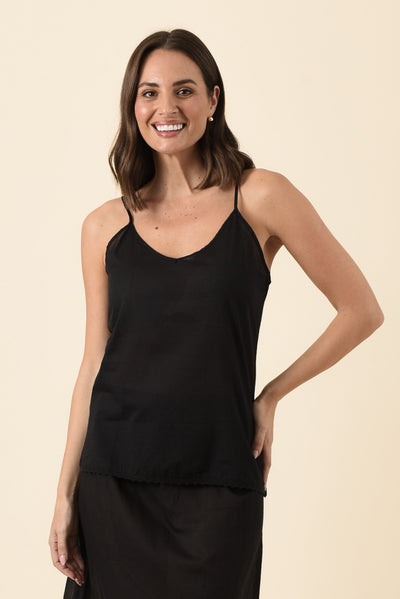Black Cotton Slip Cami