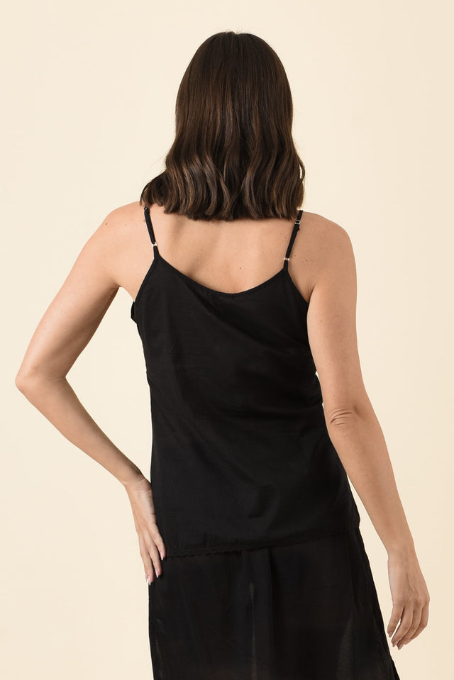 Black Cotton Slip Cami,Brunette model,alt text|model:MJ image 4