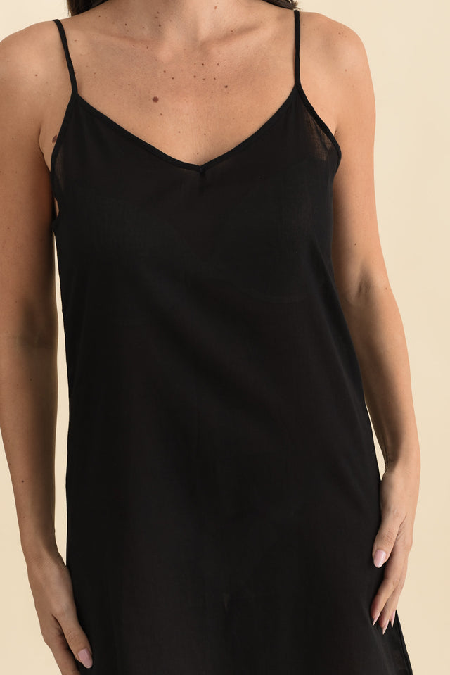 Black Cotton Slip Dress,Brunette model,alt text|model:MJ image 6