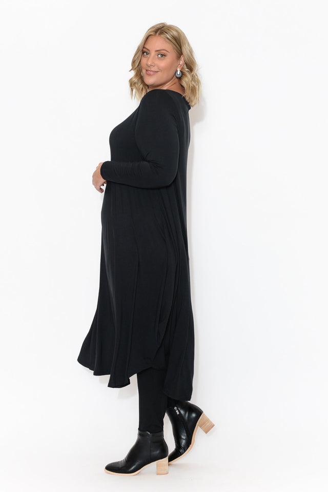 Black Long Sleeved Micro Modal Drape Dress,Blonde model,alt text|model:Caitlin image 10