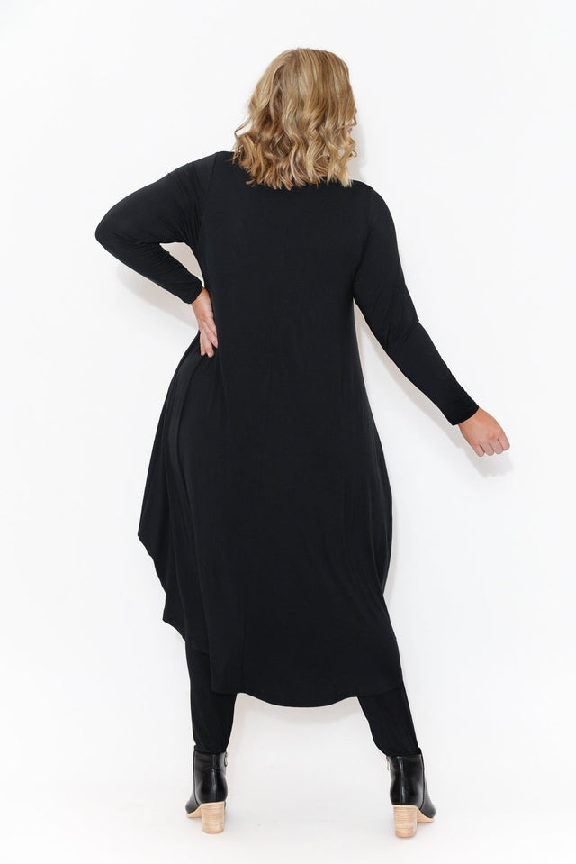 Black Long Sleeved Micro Modal Drape Dress,Blonde model,alt text|model:Caitlin image 11