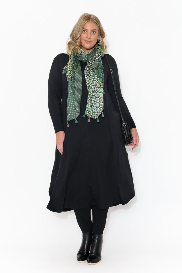 Black Long Sleeved Micro Modal Drape Dress,Blonde model,plus-size-sleeved-dresses,plus-size-below-knee-dresses,plus-size-midi-dresses,plus-size,curve-dresses,curve-basics,plus-size-basic-dresses,facebook-new-for-you,plus-size-summer-dresses alt text|model:Caitlin image 9