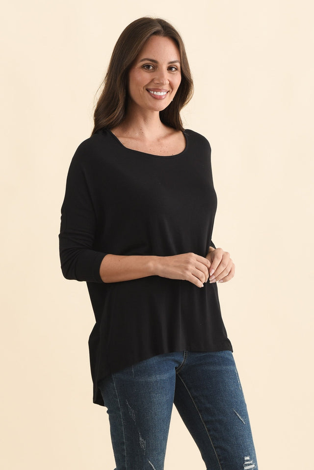 Black Milan 3/4 Sleeve Top,Brunette model,alt text|model:MJ image 5
