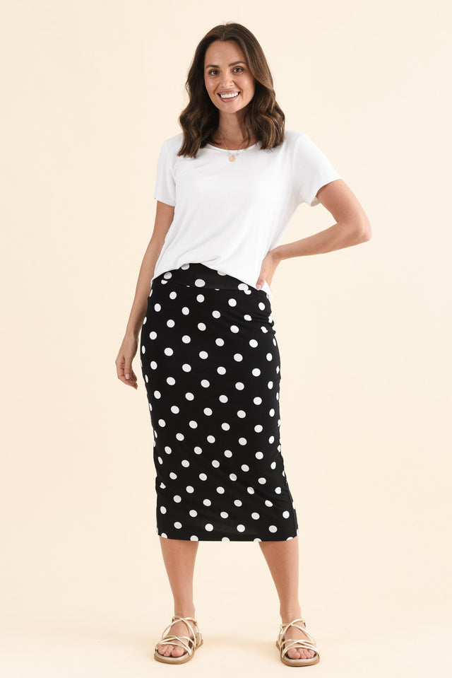 Black Spot Bamboo Maxi Tube Skirt,Full Body,Brunette model,alt text|model:MJ image 2