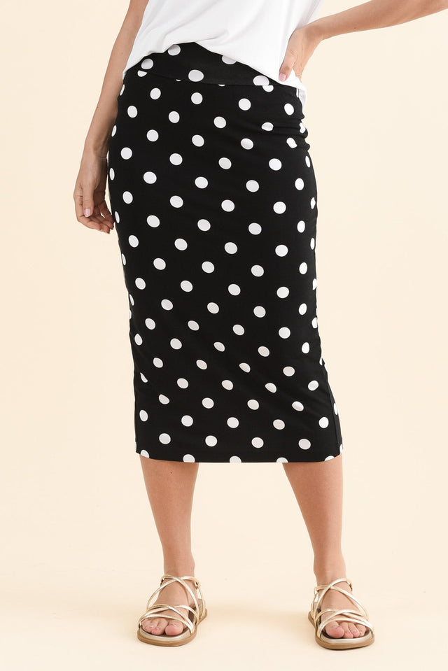 Black Spot Bamboo Maxi Tube Skirt,Front,Brunette model,alt text|model:MJ image 1