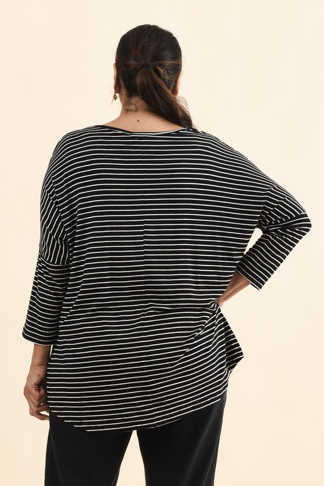 Black Stripe Milan 3/4 Sleeve Top,Brunette model,alt text|model:Pilita image 12