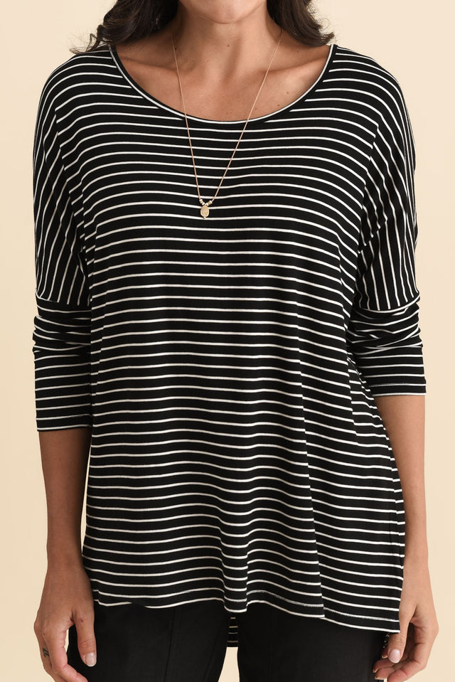 Black Stripe Milan 3/4 Sleeve Top,Brunette model,alt text|model:Brontie image 7