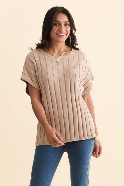 Blake Beige Cotton Linen Knit Top