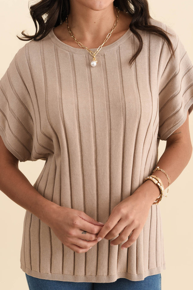 Blake Beige Cotton Linen Knit Top,Brunette model,alt text|model:Brontie image 6