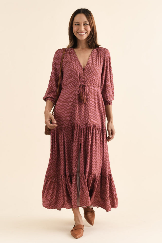 Boleyn Pink Geo Tie Dress,brunette model,Full Outfit,alt text|model:Cara image 6