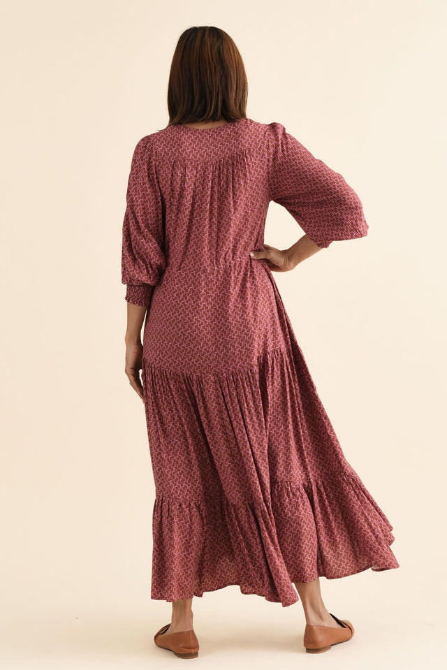 Boleyn Pink Geo Tie Dress,brunette model,Back of Outfit,alt text|model:Cara image 4