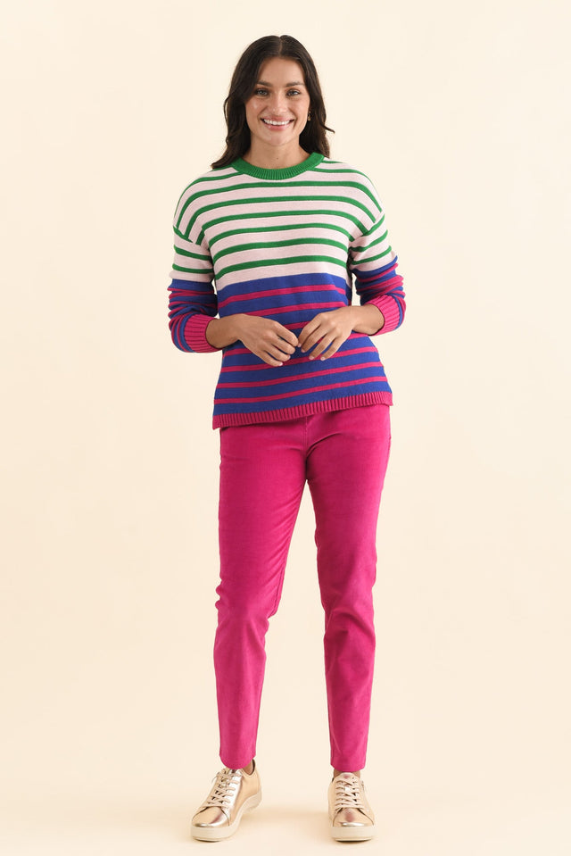 Bonaire Blue Stripe Organic Cotton Knit Jumper,Brunette model,alt text|model:Brontie image 6