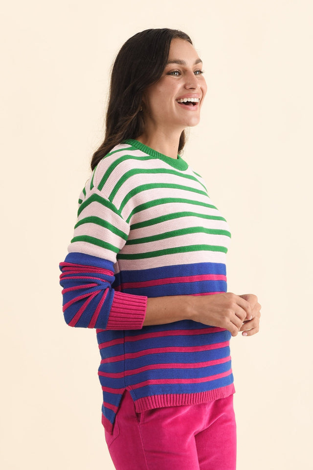Bonaire Blue Stripe Organic Cotton Knit Jumper,Brunette model,alt text|model:Brontie image 3