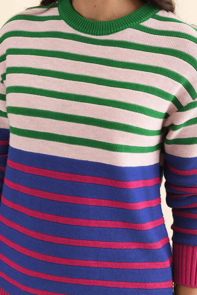 Bonaire Blue Stripe Organic Cotton Knit Jumper,Brunette model,alt text|model:Brontie image 5