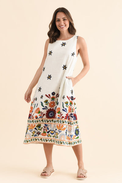 Bory White Garden Cotton Sleeveless Dress