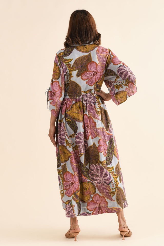 Botanica Purple Leaf Button Dress,Back,Brunette model,alt text|model:Cara image 4