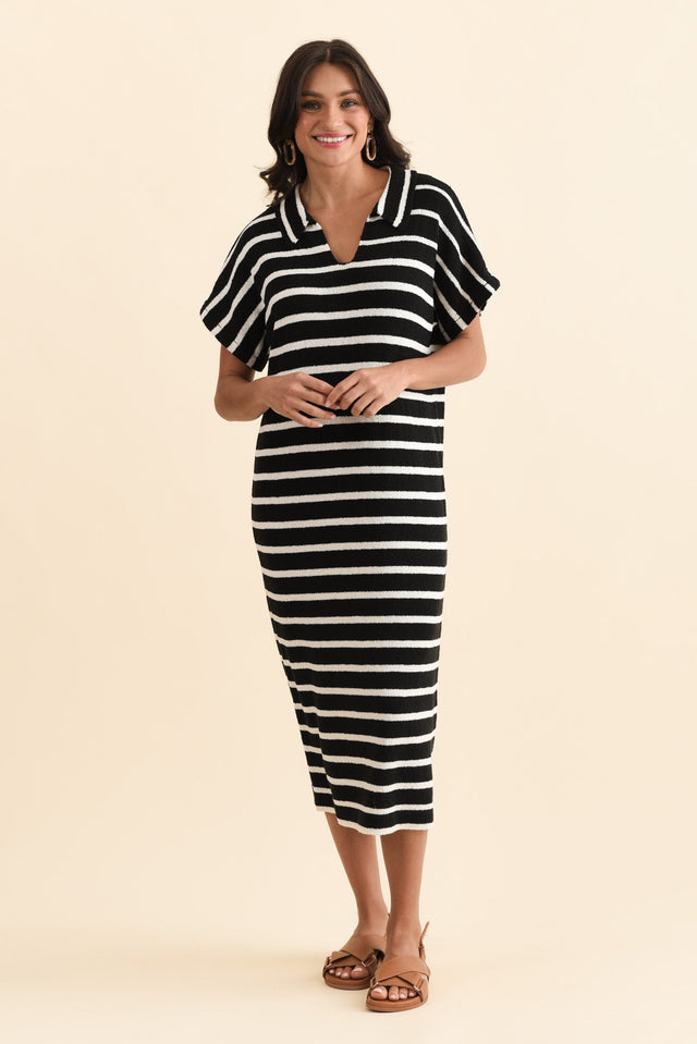 Bradford Black Stripe Knit Polo Dress,Brunette model,alt text|model:Brontie image 8