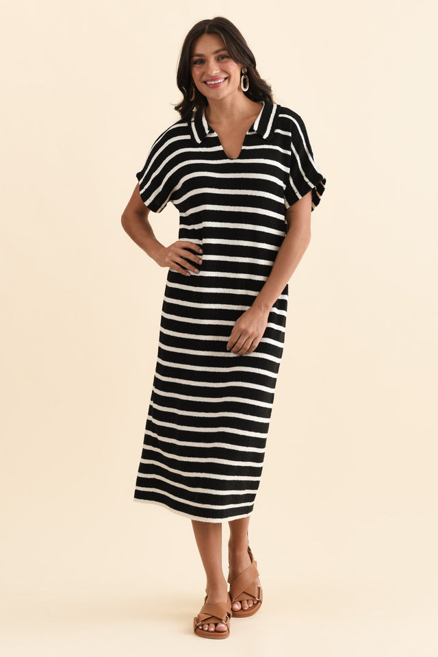 Bradford Black Stripe Knit Polo Dress,Brunette model,alt text|model:Brontie image 4