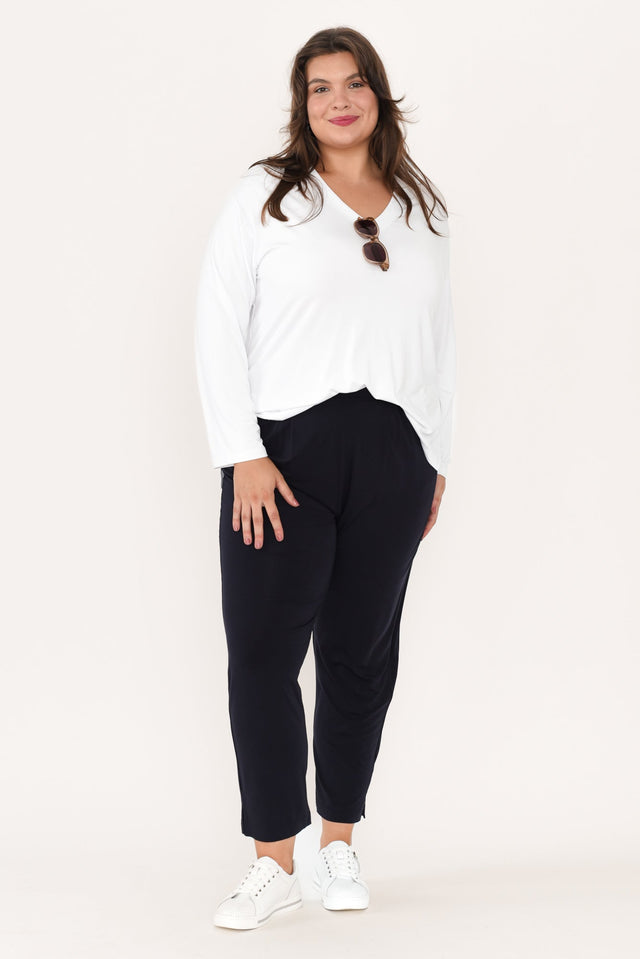 Dana Navy Micro Modal Pants,Brunette model,alt text|model:Gabby image 10