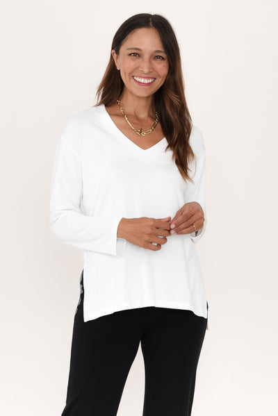 Braxton White Bamboo Long Sleeve Top