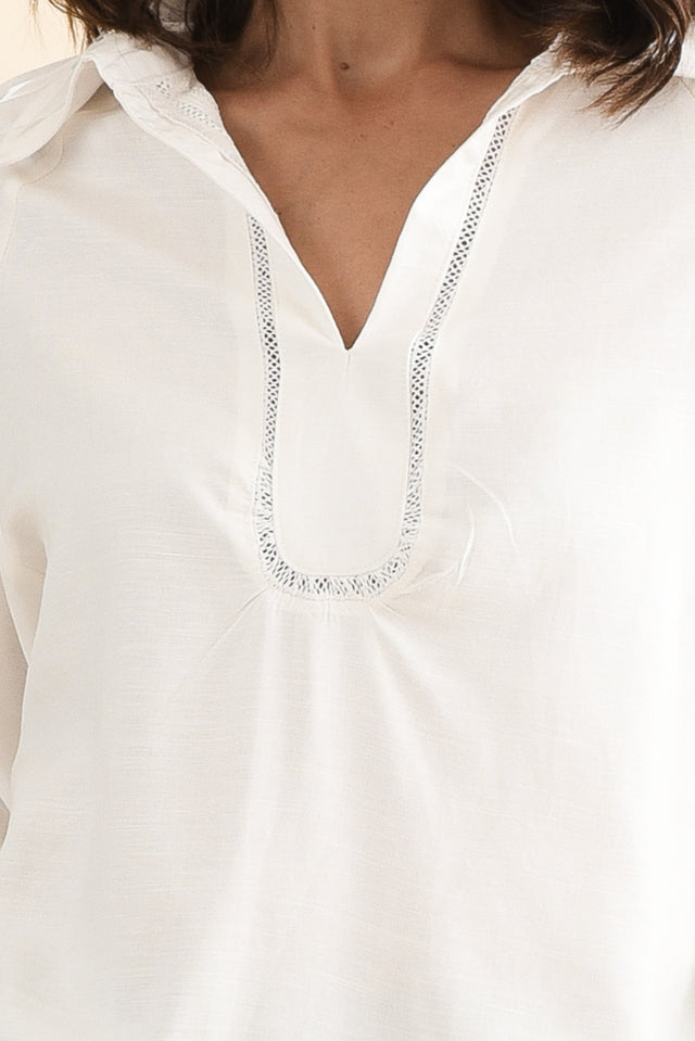 Brayden White Collared Blouse,Detail,Brunette model,alt text|model:Cara image 5