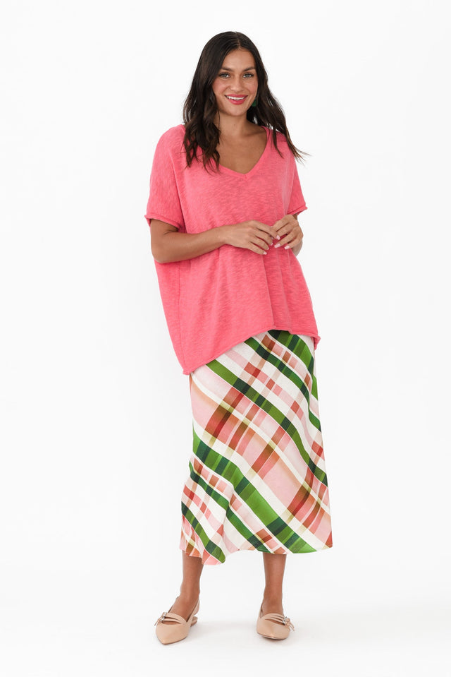 Bree Pink Check Linen Blend Skirt,Brunette model,alt text|model:Brontie image 6