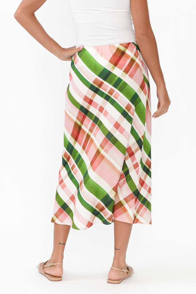 Bree Pink Check Linen Blend Skirt,Brunette model,alt text|model:Brontie image 4