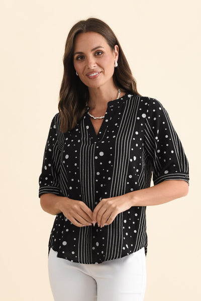 Breigh Black Geo V Neck Top
