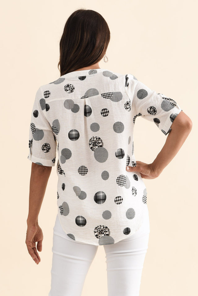 Breigh White Spot V Neck Top,Brunette model,alt text|model:Cara image 6