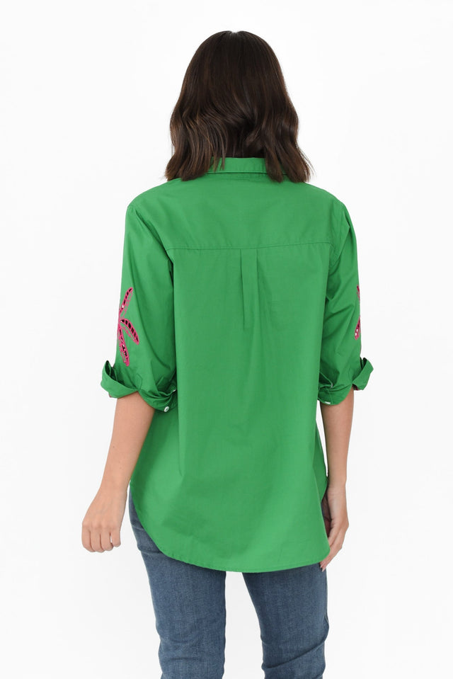 Briella Green Palm Cotton Shirt,Brunette model,alt text|model:MJ image 6