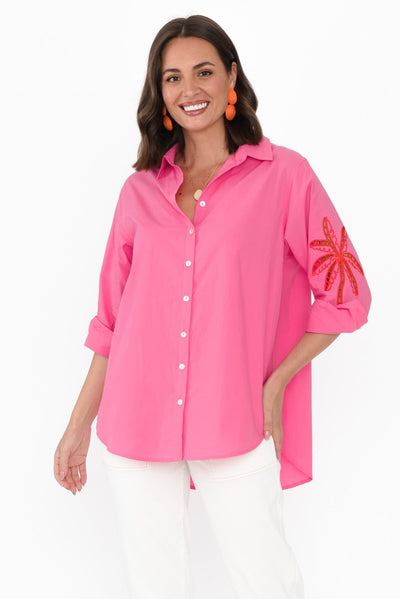 Briella Pink Palm Cotton Shirt