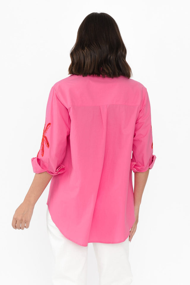 Briella Pink Palm Cotton Shirt,Brunette model,alt text|model:MJ image 5