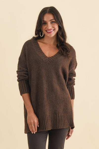Brilla Chocolate V Neck Jumper