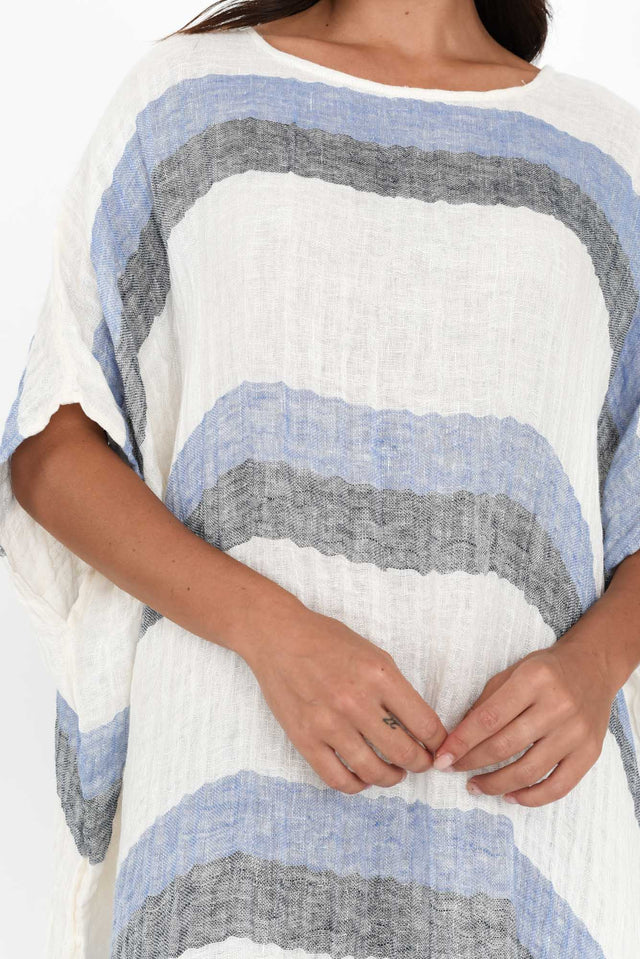 Brinley Navy Stripe Linen Dress,Brunette model,alt text|model:Brontie image 5