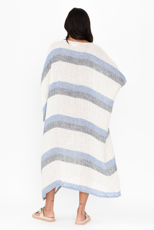 Brinley Navy Stripe Linen Dress,Brunette model,alt text|model:Brontie image 4