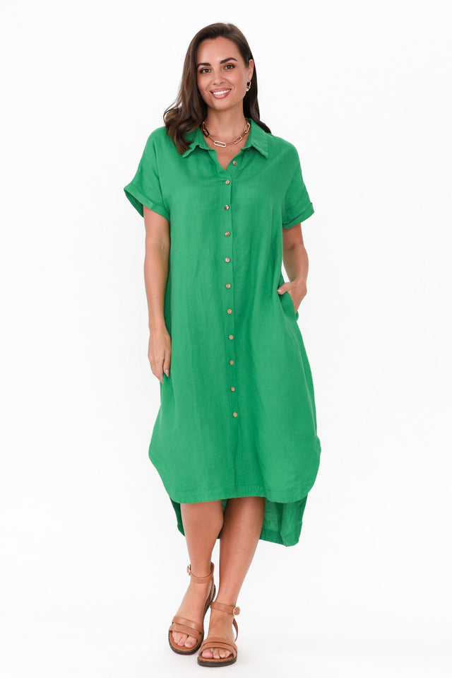 Briony Green Linen Cotton Shirt Dress image 4