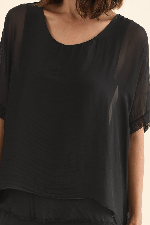 Britt Black Silk Layer Dress,Detail,Brunette model,alt text|model:Cara image 5