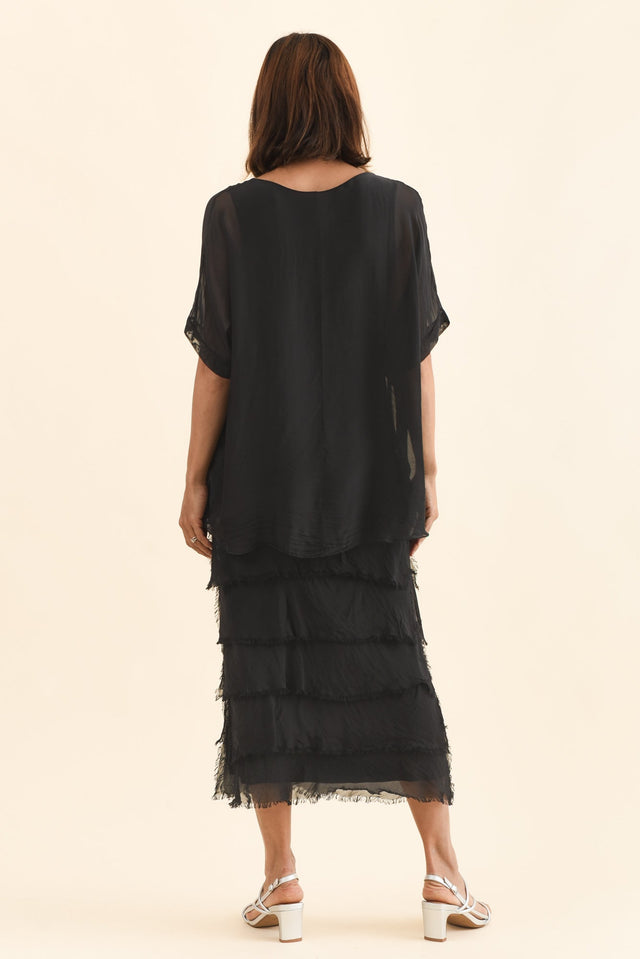 Britt Black Silk Layer Dress,Back,Brunette model,alt text|model:Cara image 4