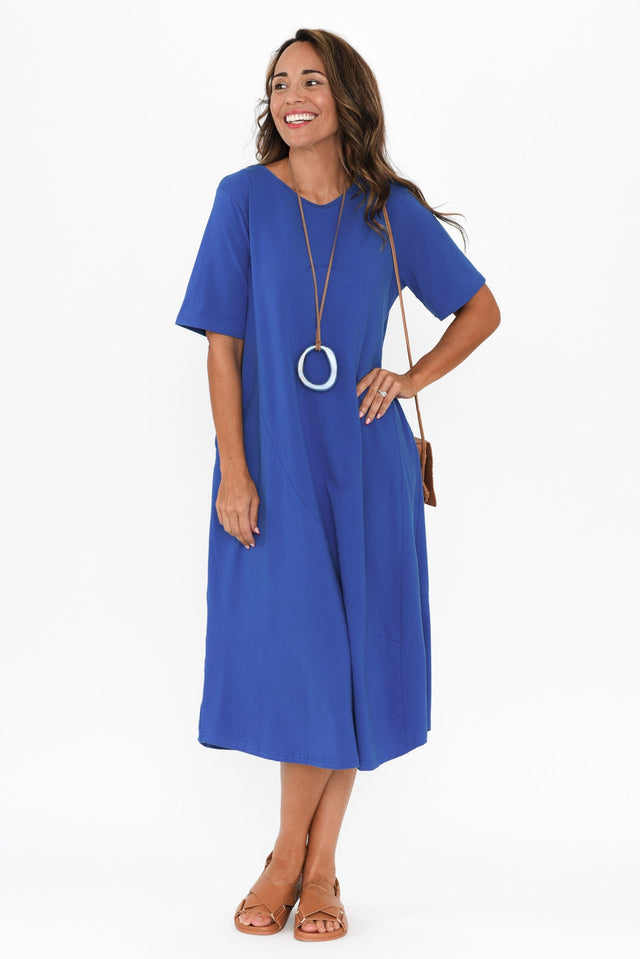 Bronte Cobalt Cotton Tee Dress,Brunette model,alt text|model:Nicole