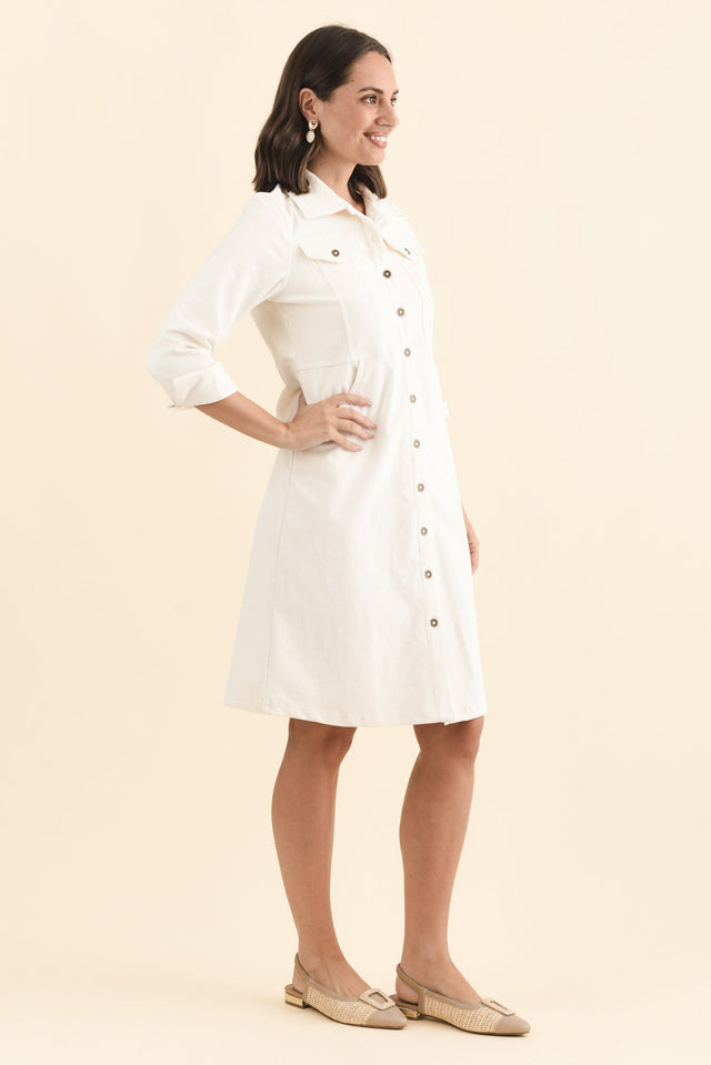 Bronwyn White Corduroy Button Dress,Brunette model,alt text|model:MJ image 4